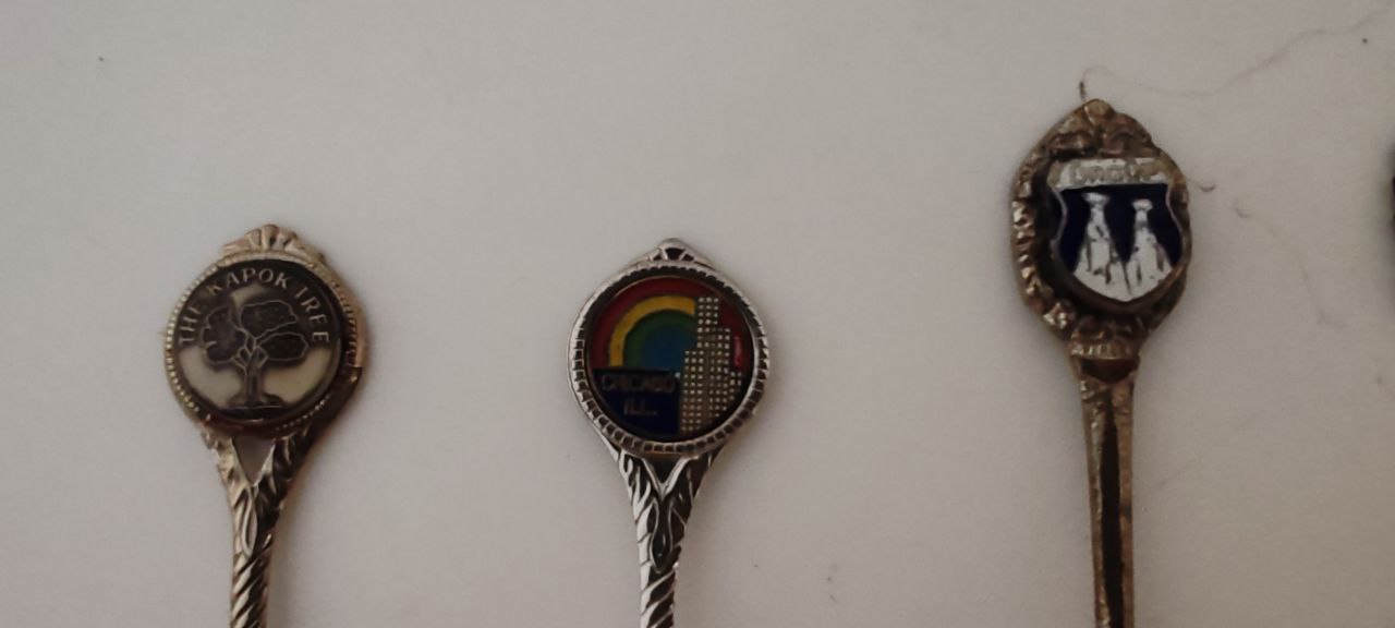 Lot of 6 Vintage Collectible Souvenir Spoons – Mixed Designs – Enamel & Metal