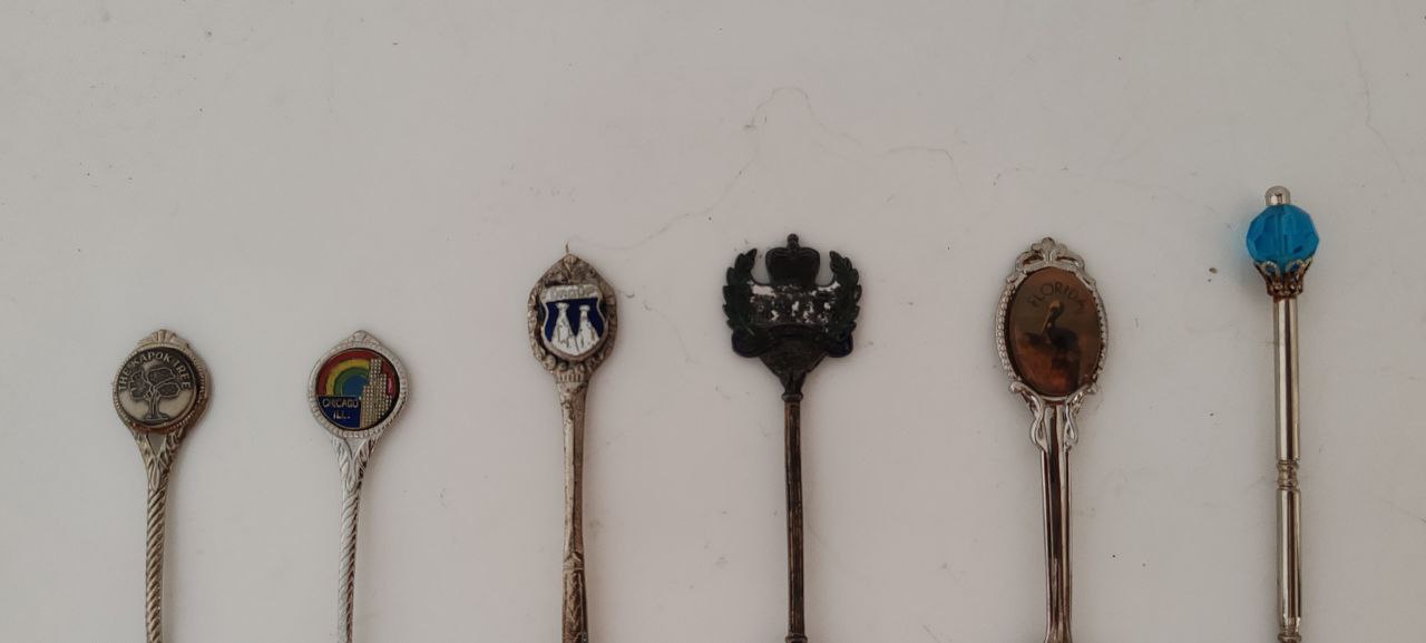 Lot of 6 Vintage Collectible Souvenir Spoons – Mixed Designs – Enamel & Metal