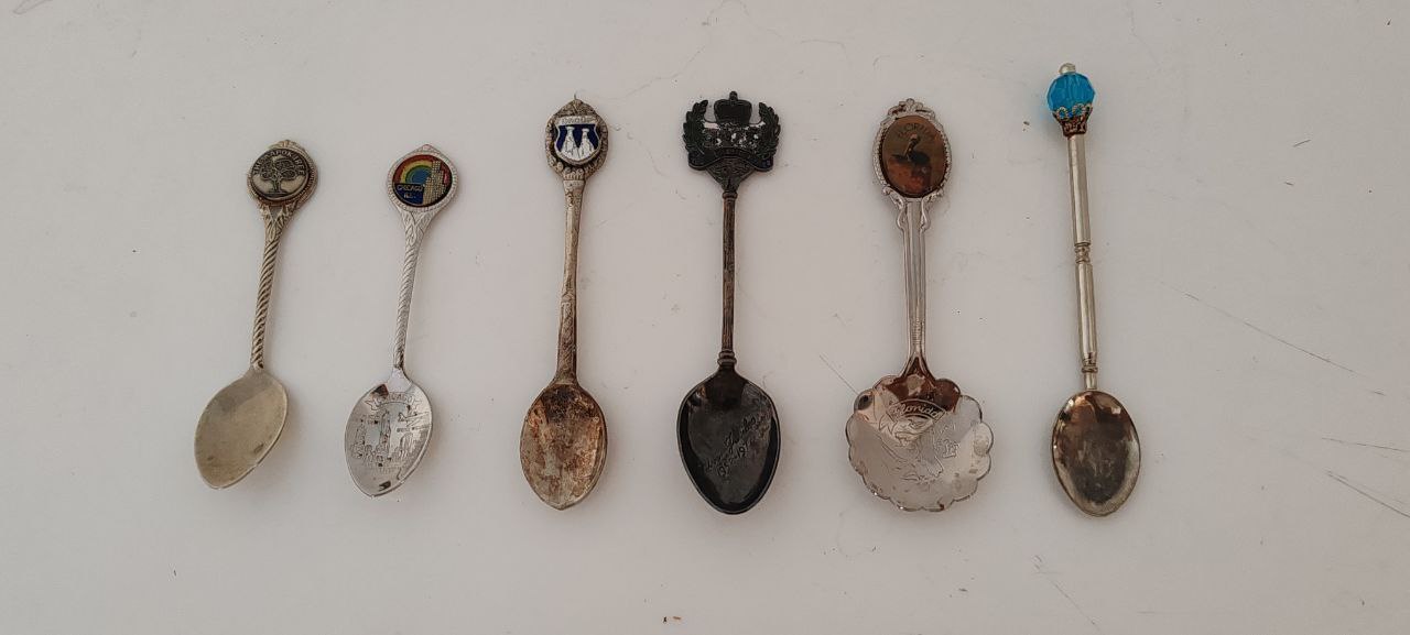Lot of 6 Vintage Collectible Souvenir Spoons – Mixed Designs – Enamel & Metal
