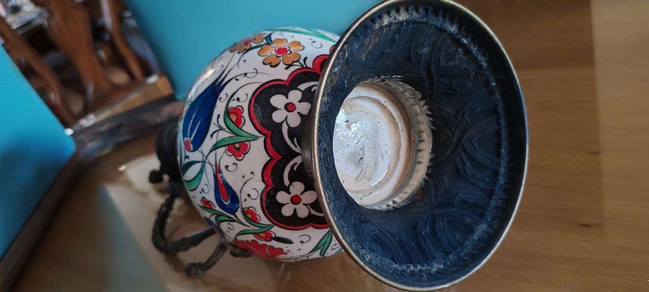 Iznik Ceramic Tombak Ewer – Hand-Painted Floral Tulip Design – 38x20 cm