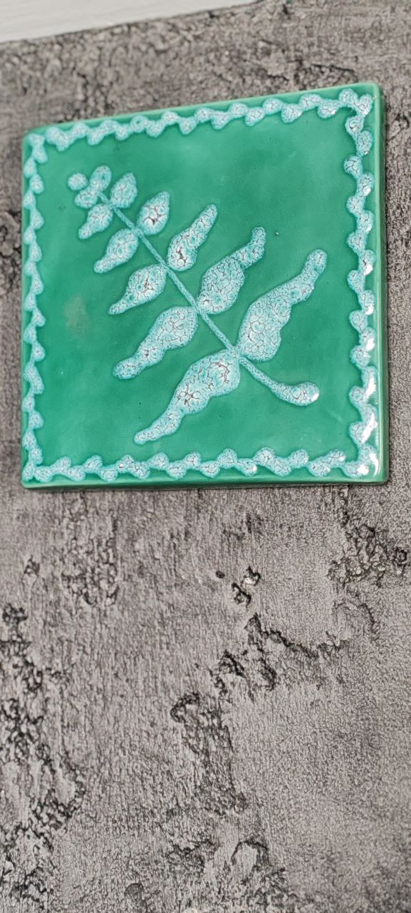Handmade Turquoise Ceramic Tile by Nilsu Çini Evi – 19x19 cm