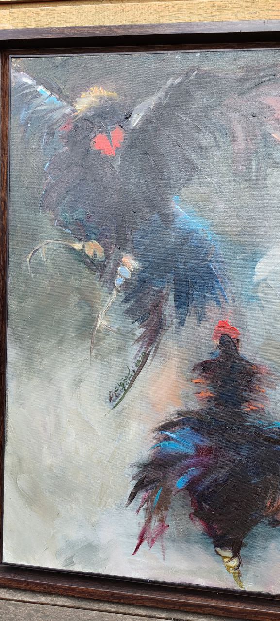 Dynamic Encounter – Original Oil Painting by Gülgün Türel – 51x72 cm – Expressionist Figurative Artwork