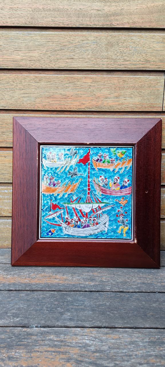 Signed Iznik Ceramic Panel by İbrahim Erdeğer – Ottoman Boat Scene