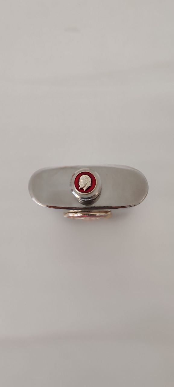 Vintage USSR Stainless Steel Military Flask – Lenin Relief – Russian Soviet Union Collectible – 14x8 cm – 1960s–70s