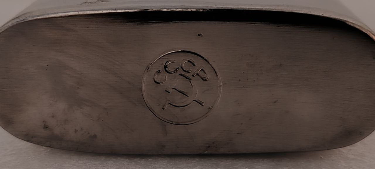 Vintage USSR Stainless Steel Military Flask – Lenin Relief – Russian Soviet Union Collectible – 14x8 cm – 1960s–70s