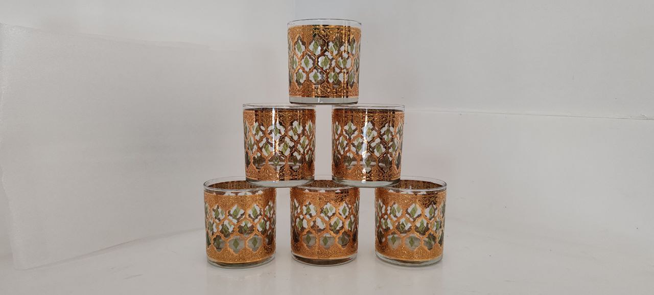 Vintage Culver 22K Gold Mid-Century Modern Glassware Set