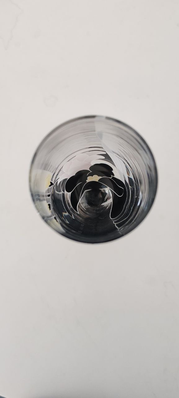 Set of 4 Hand-Painted French Champagne Flutes – 22x7 cm – Black Stem – Floral Art Nouveau Design