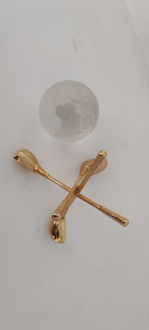 Crystal Globe on Brass Golf Club Stand – Vintage Desk Ornament
