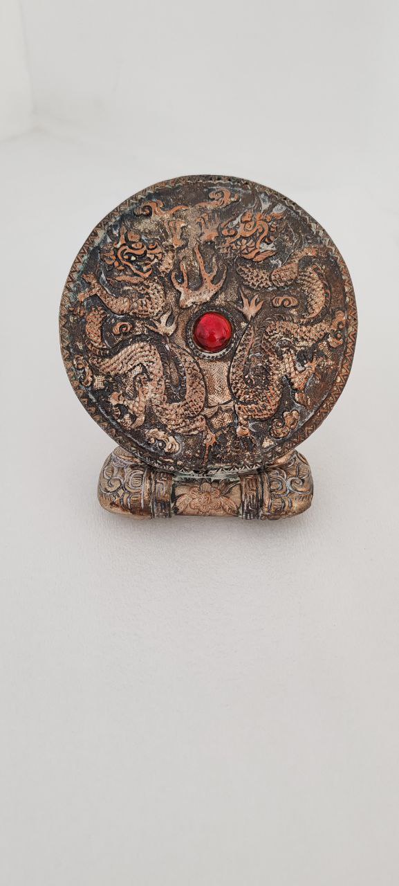 Vintage Oriental Style Bronze Vanity Mirror with Dragon Motif – 18x11 cm