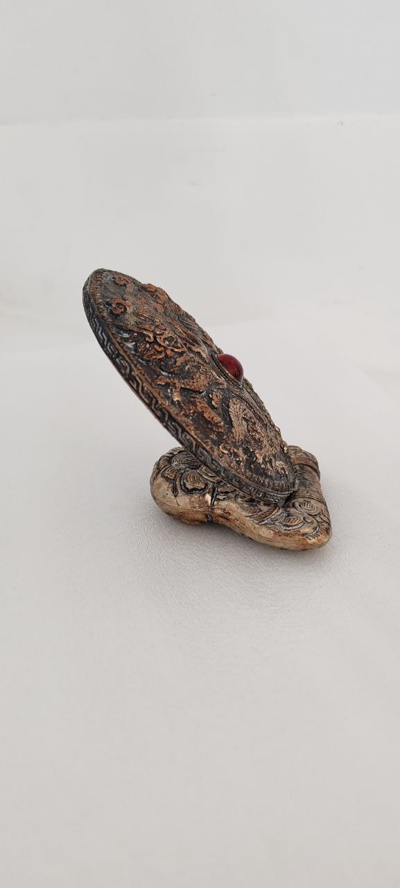 Vintage Oriental Style Bronze Vanity Mirror with Dragon Motif – 18x11 cm