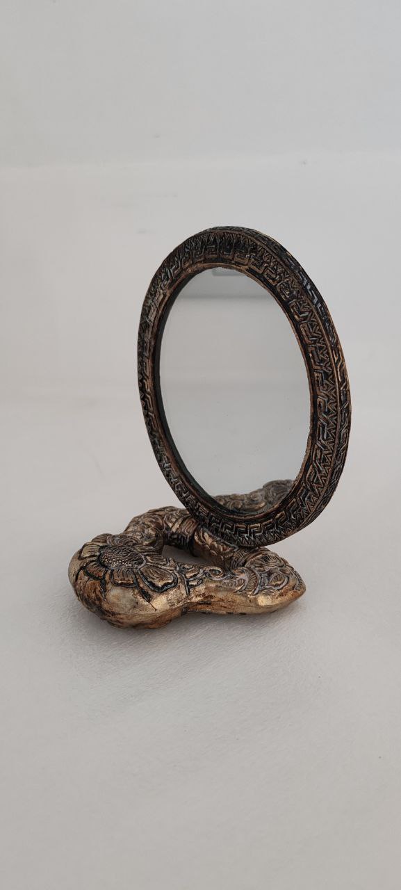 Vintage Oriental Style Bronze Vanity Mirror with Dragon Motif – 18x11 cm