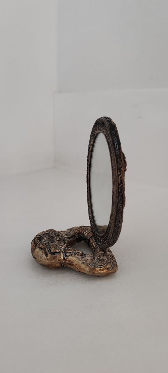 Vintage Oriental Style Bronze Vanity Mirror with Dragon Motif – 18x11 cm