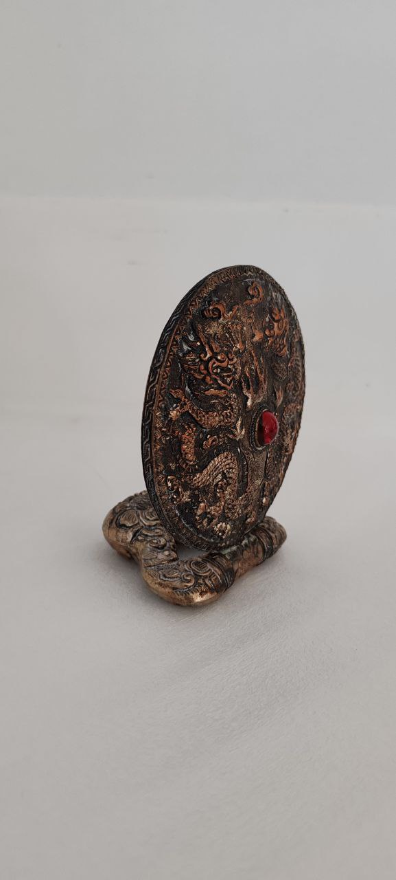 Vintage Oriental Style Bronze Vanity Mirror with Dragon Motif – 18x11 cm