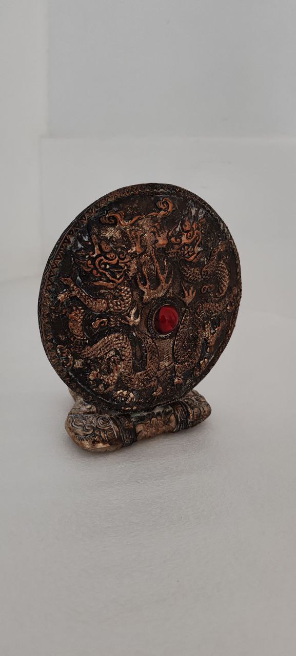 Vintage Oriental Style Bronze Vanity Mirror with Dragon Motif – 18x11 cm