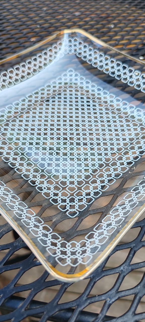 Vintage German Square Glass Plate – 19x19 cm – Intricate White Lattice Design – Excellent Condition