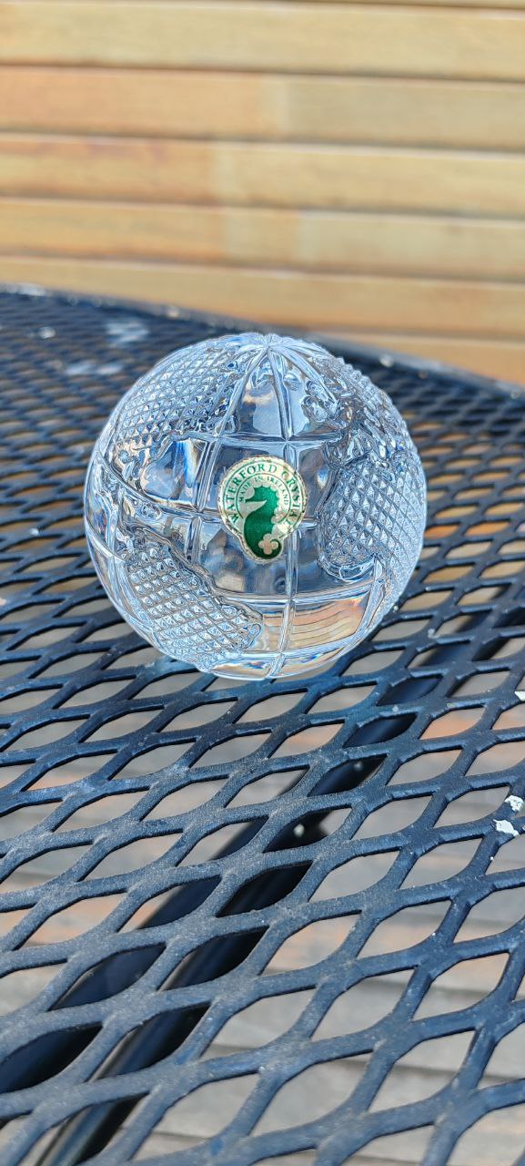 Waterford Crystal Sphere Paperweight – 8 cm Round – Hand-Cut Lead Crystal – Signed – Elegant Desk Décor