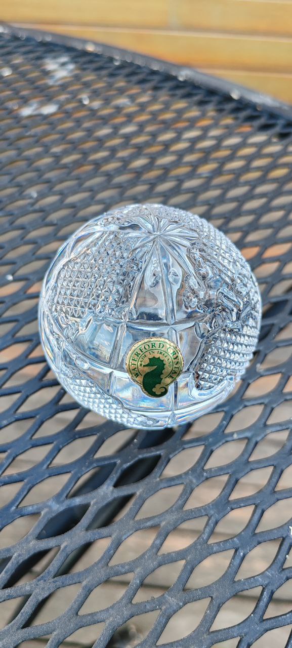 Waterford Crystal Sphere Paperweight – 8 cm Round – Hand-Cut Lead Crystal – Signed – Elegant Desk Décor