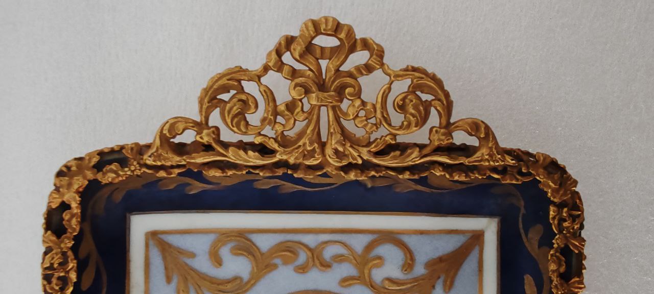 Antique Limoges France Hand Painted Porcelain Tray with Gilded Bronze Handles